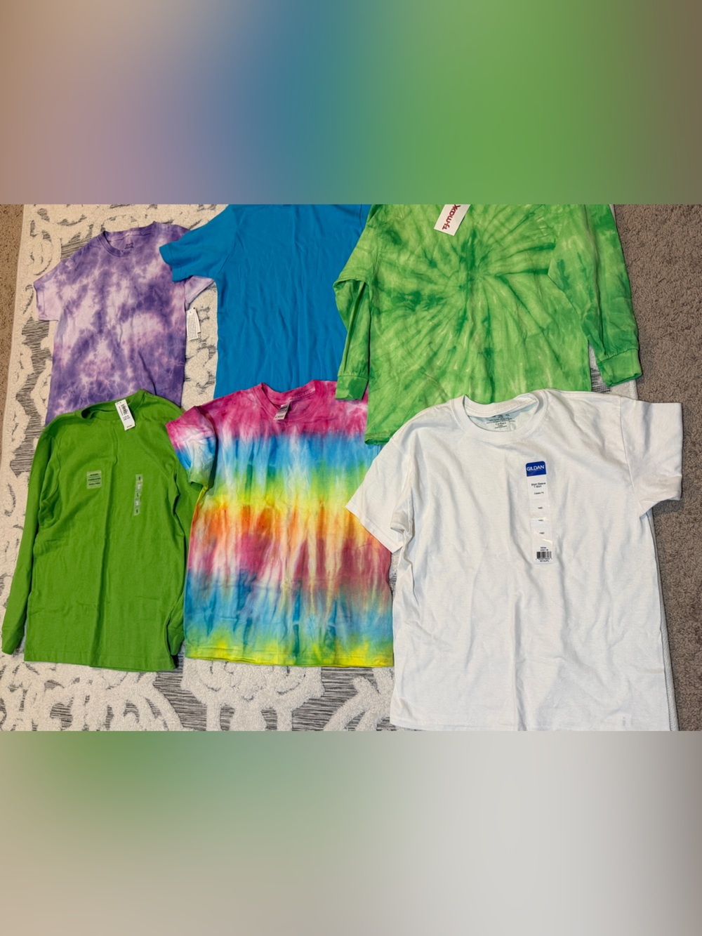 Lot of new Kids size 10/12 Tie-Dye Rainbow plain blanks T-Shirts - personalize